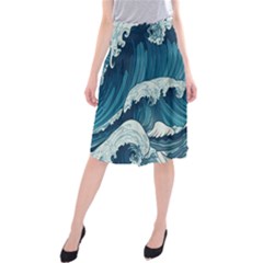 Waves Ocean Sea Pattern Water Tsunami Rough Seas Midi Beach Skirt by Pakemis