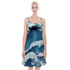 Waves Ocean Sea Pattern Water Tsunami Rough Seas Spaghetti Strap Velvet Dress by Pakemis