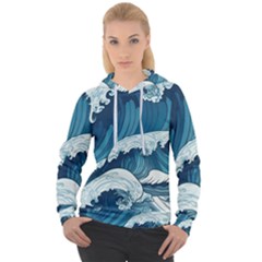 Waves Ocean Sea Pattern Water Tsunami Rough Seas Women s Overhead Hoodie by Pakemis