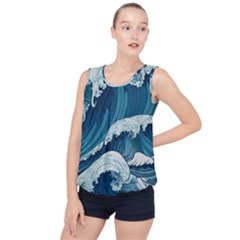 Waves Ocean Sea Pattern Water Tsunami Rough Seas Bubble Hem Chiffon Tank Top by Pakemis