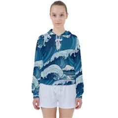 Waves Ocean Sea Pattern Water Tsunami Rough Seas Women s Tie Up Sweat by Pakemis