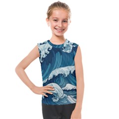 Waves Ocean Sea Pattern Water Tsunami Rough Seas Kids  Mesh Tank Top by Pakemis