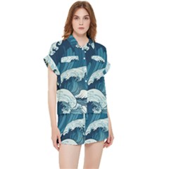 Waves Ocean Sea Pattern Water Tsunami Rough Seas Chiffon Lounge Set by Pakemis