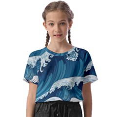 Waves Ocean Sea Pattern Water Tsunami Rough Seas Kids  Basic Tee by Pakemis