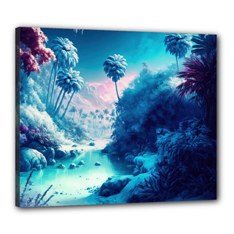 Tropical Winter Frozen Snow Paradise Palm Trees Canvas 24  X 20  (stretched)