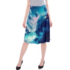 Tropical Winter Frozen Snow Paradise Palm Trees Midi Beach Skirt by Pakemis