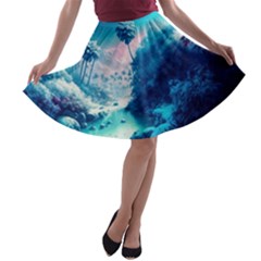 Tropical Winter Frozen Snow Paradise Palm Trees A-line Skater Skirt by Pakemis