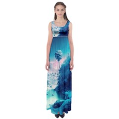 Tropical Winter Frozen Snow Paradise Palm Trees Empire Waist Maxi Dress by Pakemis