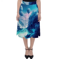 Tropical Winter Frozen Snow Paradise Palm Trees Classic Midi Skirt by Pakemis