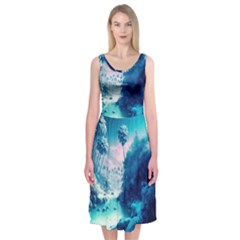 Tropical Winter Frozen Snow Paradise Palm Trees Midi Sleeveless Dress by Pakemis