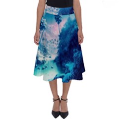 Tropical Winter Frozen Snow Paradise Palm Trees Perfect Length Midi Skirt by Pakemis