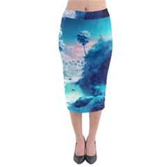 Tropical Winter Frozen Snow Paradise Palm Trees Midi Pencil Skirt by Pakemis