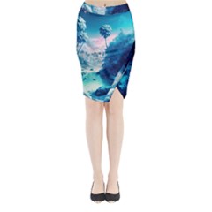 Tropical Winter Frozen Snow Paradise Palm Trees Midi Wrap Pencil Skirt by Pakemis