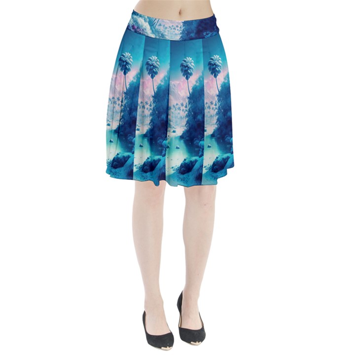 Tropical Winter Frozen Snow Paradise Palm Trees Pleated Skirt