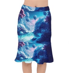 Tropical Winter Frozen Snow Paradise Palm Trees Short Mermaid Skirt by Pakemis