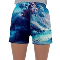 Tropical Winter Frozen Snow Paradise Palm Trees Sleepwear Shorts by Pakemis