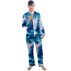 Tropical Winter Frozen Snow Paradise Palm Trees Men s Long Sleeve Satin Pajamas Set by Pakemis