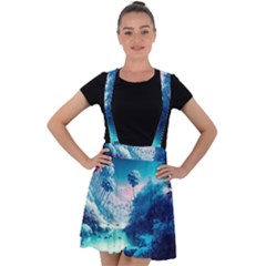 Tropical Winter Frozen Snow Paradise Palm Trees Velvet Suspender Skater Skirt by Pakemis