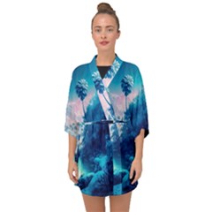 Tropical Winter Frozen Snow Paradise Palm Trees Half Sleeve Chiffon Kimono by Pakemis