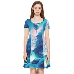 Tropical Winter Frozen Snow Paradise Palm Trees Inside Out Cap Sleeve Dress