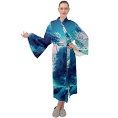 Tropical Winter Frozen Snow Paradise Palm Trees Maxi Velvet Kimono