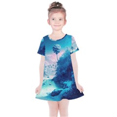 Tropical Winter Frozen Snow Paradise Palm Trees Kids  Simple Cotton Dress