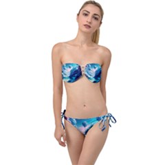 Tropical Winter Frozen Snow Paradise Palm Trees Twist Bandeau Bikini Set