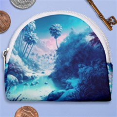 Tropical Winter Frozen Snow Paradise Palm Trees Horseshoe Style Canvas Pouch