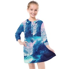 Tropical Winter Frozen Snow Paradise Palm Trees Kids  Quarter Sleeve Shirt Dress