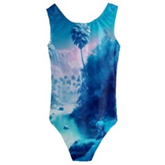 Tropical Winter Frozen Snow Paradise Palm Trees Kids  Cut-out Back One Piece Swimsuit