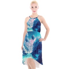 Tropical Winter Frozen Snow Paradise Palm Trees High-low Halter Chiffon Dress 