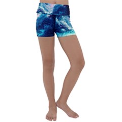 Tropical Winter Frozen Snow Paradise Palm Trees Kids  Lightweight Velour Yoga Shorts