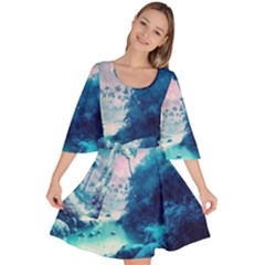 Tropical Winter Frozen Snow Paradise Palm Trees Velour Kimono Dress