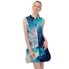 Tropical Winter Frozen Snow Paradise Palm Trees Sleeveless Shirt Dress