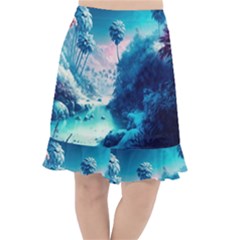 Tropical Winter Frozen Snow Paradise Palm Trees Fishtail Chiffon Skirt by Pakemis