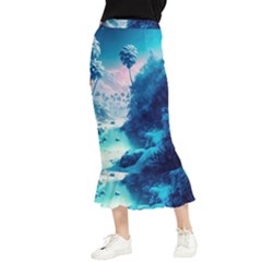 Tropical Winter Frozen Snow Paradise Palm Trees Maxi Fishtail Chiffon Skirt