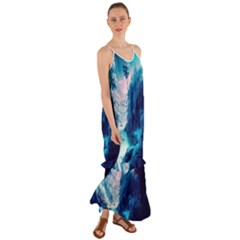 Tropical Winter Frozen Snow Paradise Palm Trees Cami Maxi Ruffle Chiffon Dress