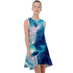 Tropical Winter Frozen Snow Paradise Palm Trees Frill Swing Dress