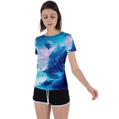 Tropical Winter Frozen Snow Paradise Palm Trees Back Circle Cutout Sports Tee