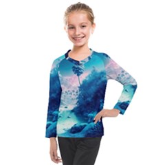 Tropical Winter Frozen Snow Paradise Palm Trees Kids  Long Mesh Tee