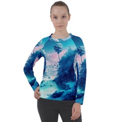 Tropical Winter Frozen Snow Paradise Palm Trees Women s Long Sleeve Raglan Tee