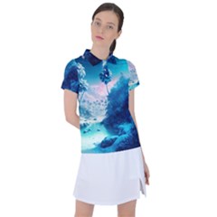 Tropical Winter Frozen Snow Paradise Palm Trees Women s Polo Tee