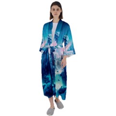 Tropical Winter Frozen Snow Paradise Palm Trees Maxi Satin Kimono