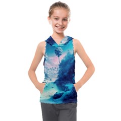 Tropical Winter Frozen Snow Paradise Palm Trees Kids  Sleeveless Hoodie