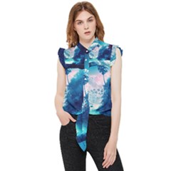 Tropical Winter Frozen Snow Paradise Palm Trees Frill Detail Shirt