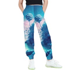 Tropical Winter Frozen Snow Paradise Palm Trees Kids  Elastic Waist Pants