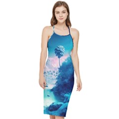 Tropical Winter Frozen Snow Paradise Palm Trees Bodycon Cross Back Summer Dress