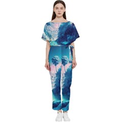 Tropical Winter Frozen Snow Paradise Palm Trees Batwing Lightweight Chiffon Jumpsuit