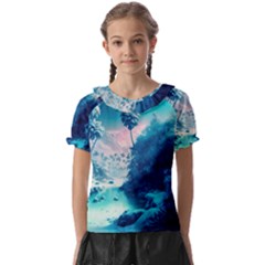 Tropical Winter Frozen Snow Paradise Palm Trees Kids  Frill Chiffon Blouse