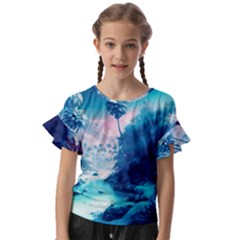 Tropical Winter Frozen Snow Paradise Palm Trees Kids  Cut Out Flutter Sleeves